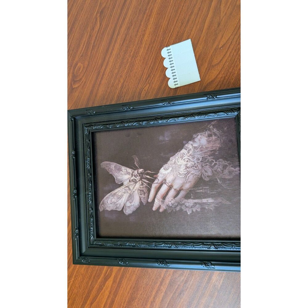 Dezrobew Gothic Framed Wall Art Dark Academia Moth Hand Victorian Canvas Wall Ar